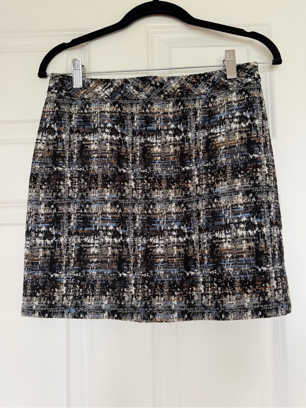J. Crew Vintage Cotton and Silk Mini Skirt in Black, Gray, Blue & Gold Tweed